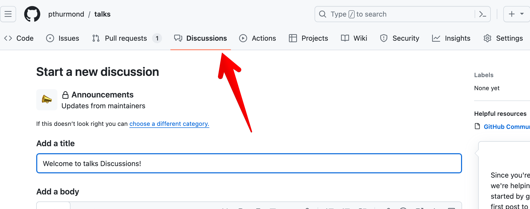 Click on the "Discussions" navigation link